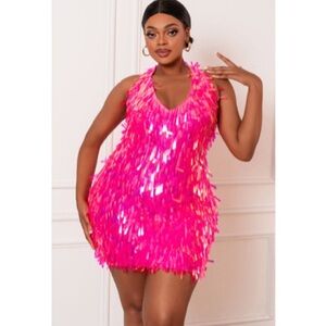 Hot Pink Fringe Party Dress XL (14/16)